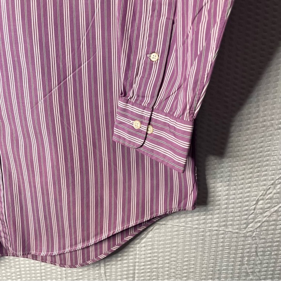 Vintage Ralph Lauren Classic Fit Purple/White Striped Dress Shirt 16 (32-33) - Picture 5 of 6